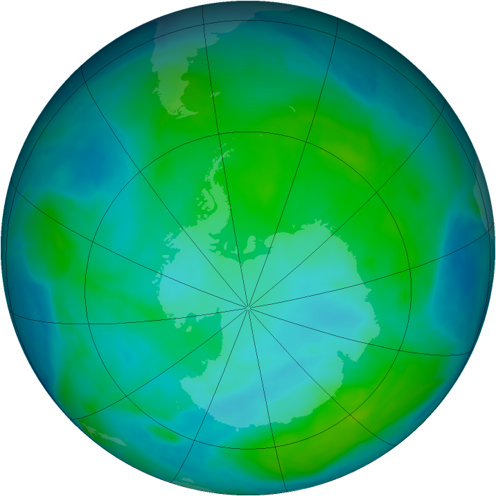 Antarctic ozone map for 09 January 2014